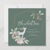 緑素朴のクリスマスああ何おもしろい鹿リース 招待状 (正面)