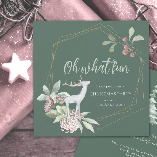 緑素朴のクリスマスああ何おもしろい鹿リース 招待状