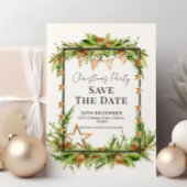 緑素朴のクリスマスパーティー保存日 招待状