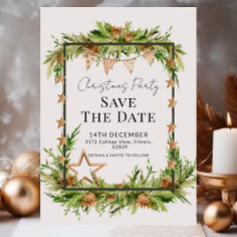 緑素朴のクリスマスパーティー保存日 招待状