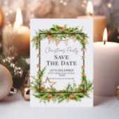 緑素朴のクリスマスパーティー保存日 招待状