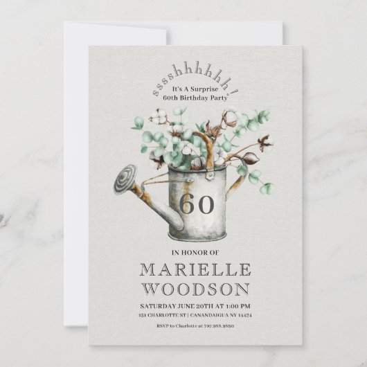 緑素朴のサプライズ60th誕生日パーティー 招待状 (正面)