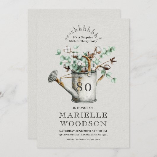 緑素朴のサプライズ80th誕生日パーティー 招待状 (正面/裏面)