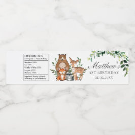 緑素朴のシックなウッドランド動物1st誕生日 ペットボトルラベル