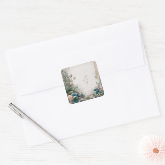 緑素朴のフォークア結婚ート スクエアシール (封筒)