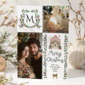 緑素朴のモノグラムボウメリークリスマスフォト シーズンカード