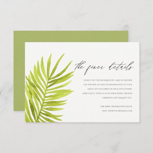 緑素朴のヤシの葉の結婚詳細 招待状 (正面/裏面)
