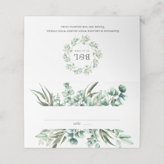 緑素朴のユーカリの水の色結婚の プレイスカード (外部開封)