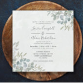 緑素朴のユーカリの水の色結婚の 招待状