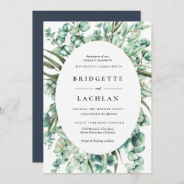 緑素朴のユーカリの水の色結婚の 招待状