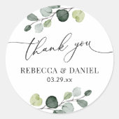 緑素朴のユーカリパーソナライズされたサンキュー ラウンドシール (正面)