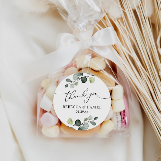 緑素朴のユーカリパーソナライズされたサンキュー ラウンドシール