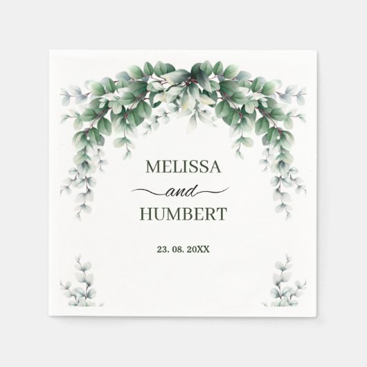 緑素朴のユーカリリースの葉結婚の スタンダードカクテルナプキン (正面)