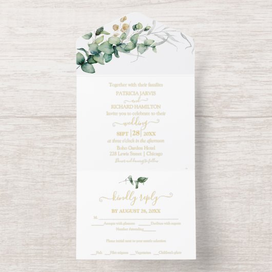 緑素朴のユーカリ書結婚道 オールインワン招待状 (内側)