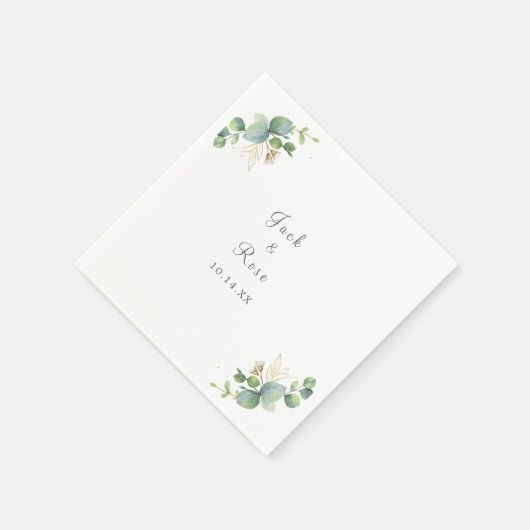 緑素朴のユーカリ結婚サマー。 スタンダードカクテルナプキン (角)