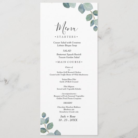 緑素朴のユーカリ結婚サマー。 メニュー (正面)