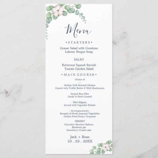 緑素朴のユーカリ結婚サマー。 メニュー (正面)