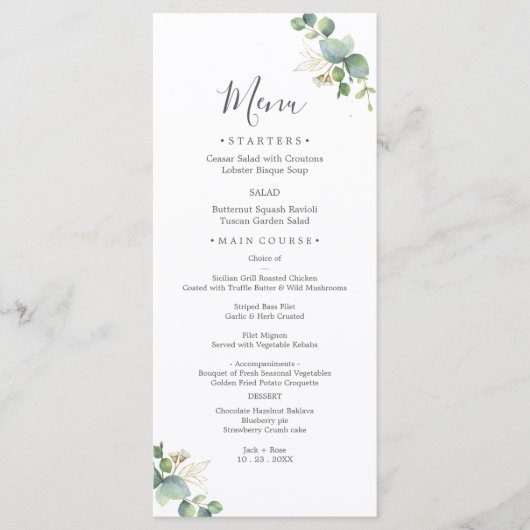 緑素朴のユーカリ結婚サマー。 メニュー (正面)