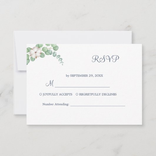 緑素朴のユーカリ結婚サマー。 出欠カード (正面)