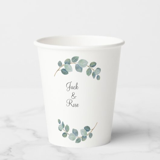 緑素朴のユーカリ結婚サマー。 紙コップ (正面)