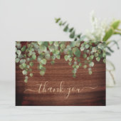 緑素朴のユーカリ金ゴールドスクリプ結婚ト サンキューカード (スタンド正面)