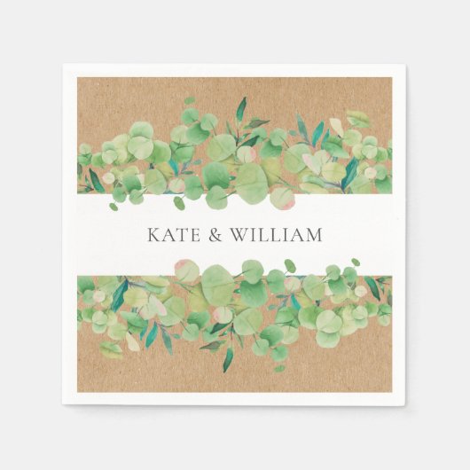緑素朴のユーカリ・ガーランド結婚ズ スタンダードカクテルナプキン (正面)