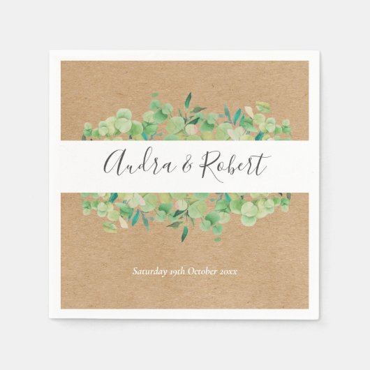 緑素朴のユーカリ・ガーランド結婚ズ スタンダードカクテルナプキン (正面)