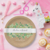 緑素朴のユーカリ・ガーランド結婚ズ ペーパープレート (パーティー)