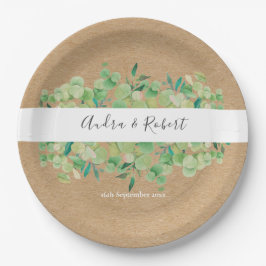 緑素朴のユーカリ・ガーランド結婚ズ ペーパープレート