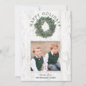 緑素朴のリース家族2枚の写真ハッピー シーズンカード (正面)