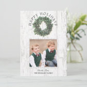 緑素朴のリース家族2枚の写真ハッピー シーズンカード (スタンド正面)