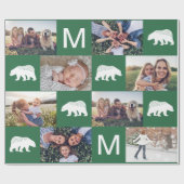 緑素朴の冬がフォトコラージュのクリスマス ラッピングペーパー (フラット)