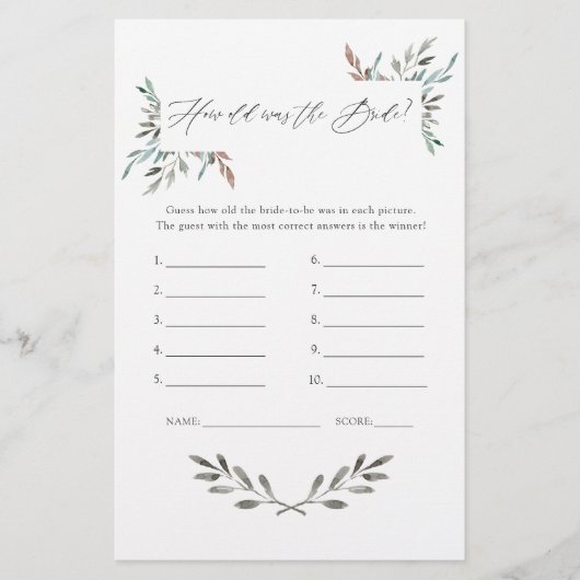 緑素朴の冬のブライダルシャワーゲーム (正面)