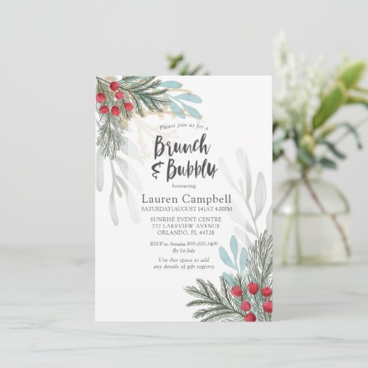 緑素朴の冬の水の色のブライダルシャワー 招待状 (スタンド正面)