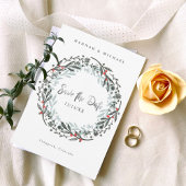 緑素朴の冬の結婚式の日付カードを保存 招待状