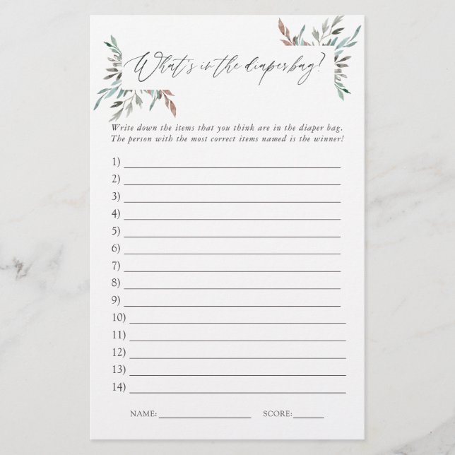 緑素朴の冬の赤ちゃんシャワーおむつバッグゲーム (正面)