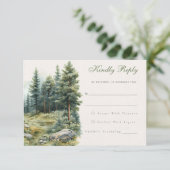 緑素朴の夏の森の結婚式RSVPカード エンクロージャーカード (スタンド正面)
