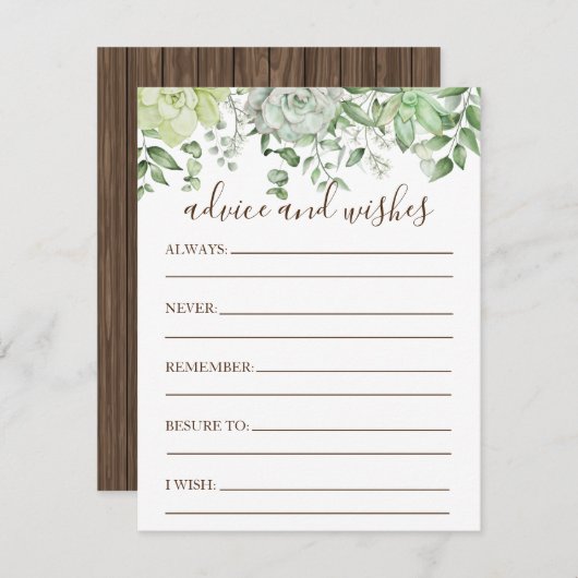 緑素朴の多肉性モダン赤ちゃんシャワー エンクロージャーカード (正面/裏面)