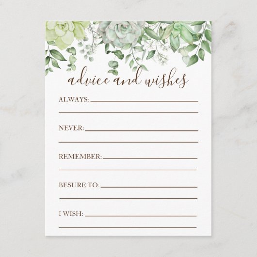 緑素朴の多肉性モダン赤ちゃんシャワー エンクロージャーカード (正面)