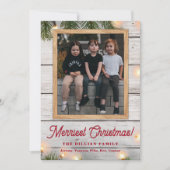 緑素朴の木とライトのクリスマスフォト シーズンカード (正面)