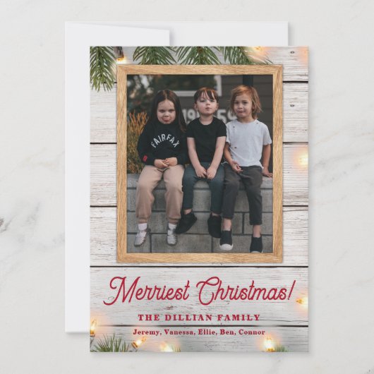 緑素朴の木とライトのクリスマスフォト シーズンカード (正面)