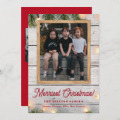 緑素朴の木とライトのクリスマスフォト シーズンカード (正面/裏面)