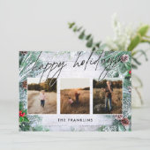 緑素朴の木の台本ハッピーホリデー写真 シーズンカード (スタンド正面)