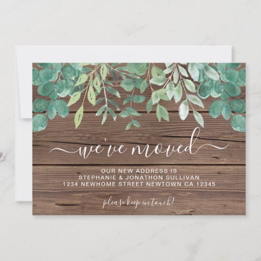 緑素朴の木材引っ越しました発表 案内状 (正面)