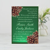 緑素朴の松の円錐のカスタム結婚招待状 招待状 (スタンド正面)