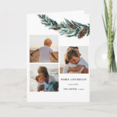 緑素朴の松の円錐枝の写真コラージュ シーズンカード (正面)