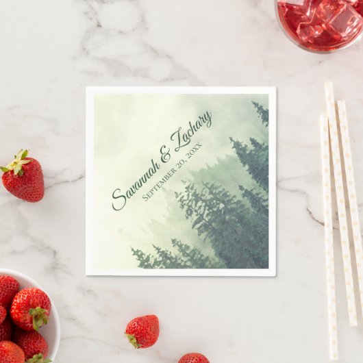 緑素朴の松の木の水の色結婚の スタンダードカクテルナプキン (インサイチュ)