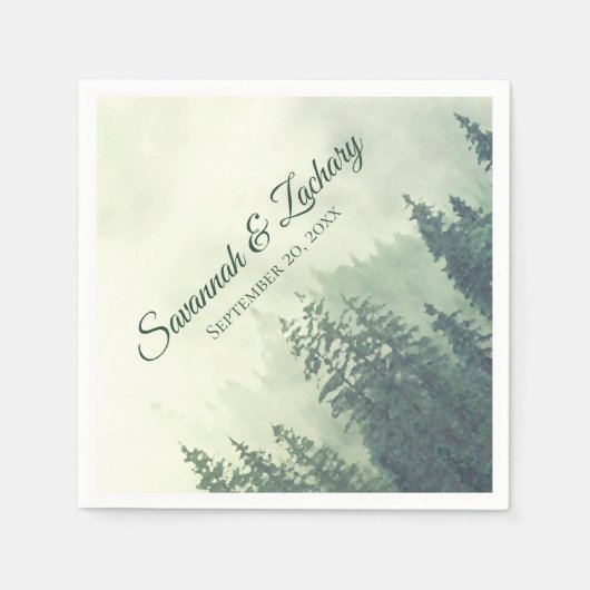 緑素朴の松の木の水の色結婚の スタンダードカクテルナプキン (正面)
