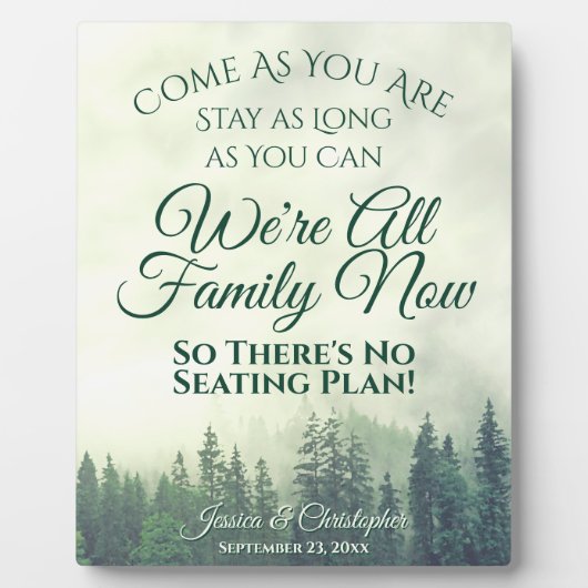 緑素朴の松結婚の座席計画の標識 フォトプラーク (正面)