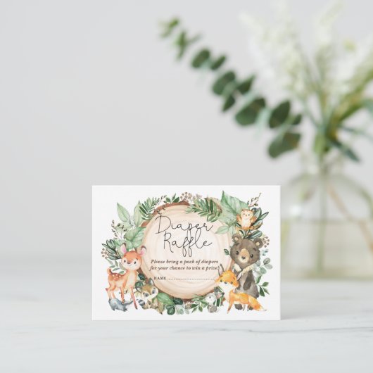 緑素朴の森の動物おむつラッフル エンクロージャーカード (スタンド正面)